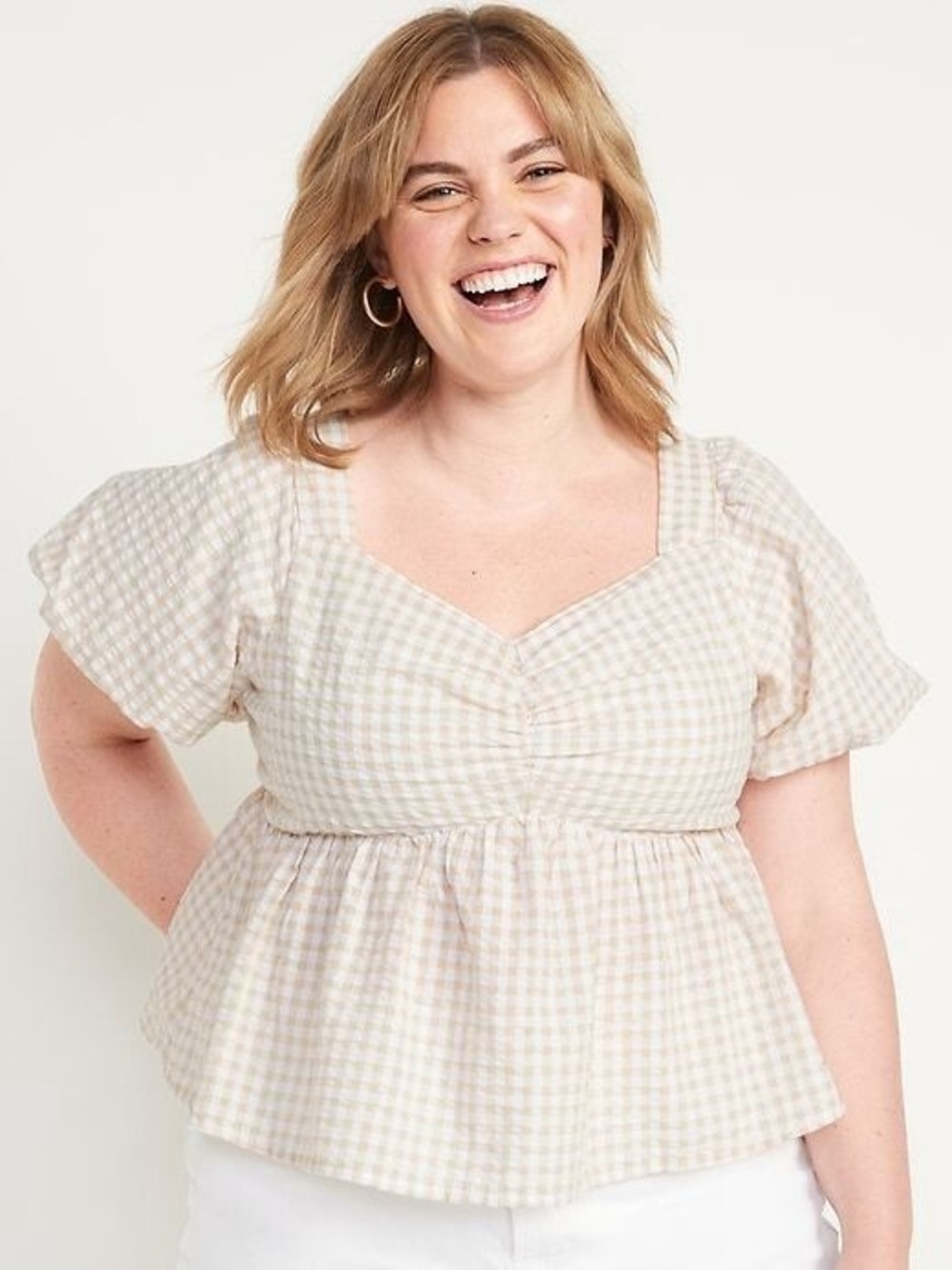 NWOT Old Navy Cream Gingham Peplum Top